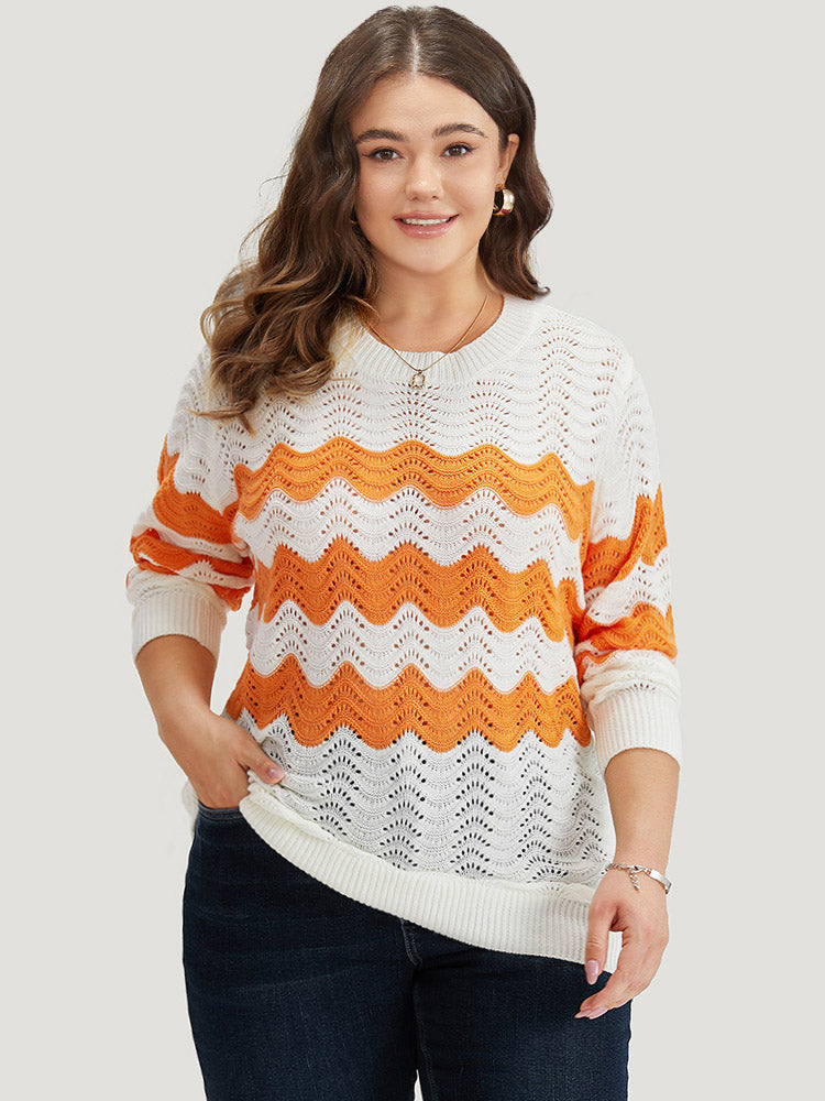 Two Tone Eyelet Drop Shoulder Pullover