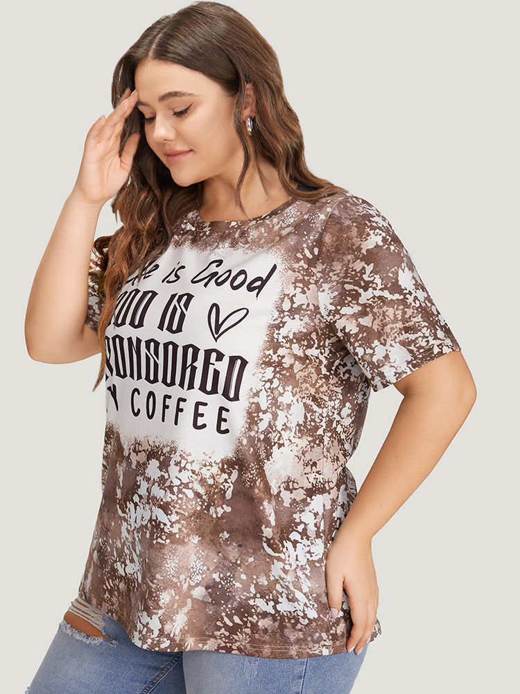 Letter Print Contrast Tie Dye Round Neck T-shirt