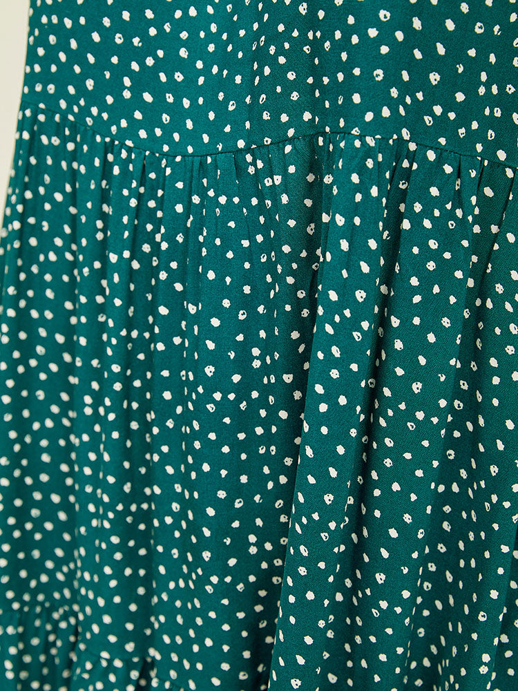 Polka Dot Pocket Cap Sleeve Gathered Layered Dress BloomChic