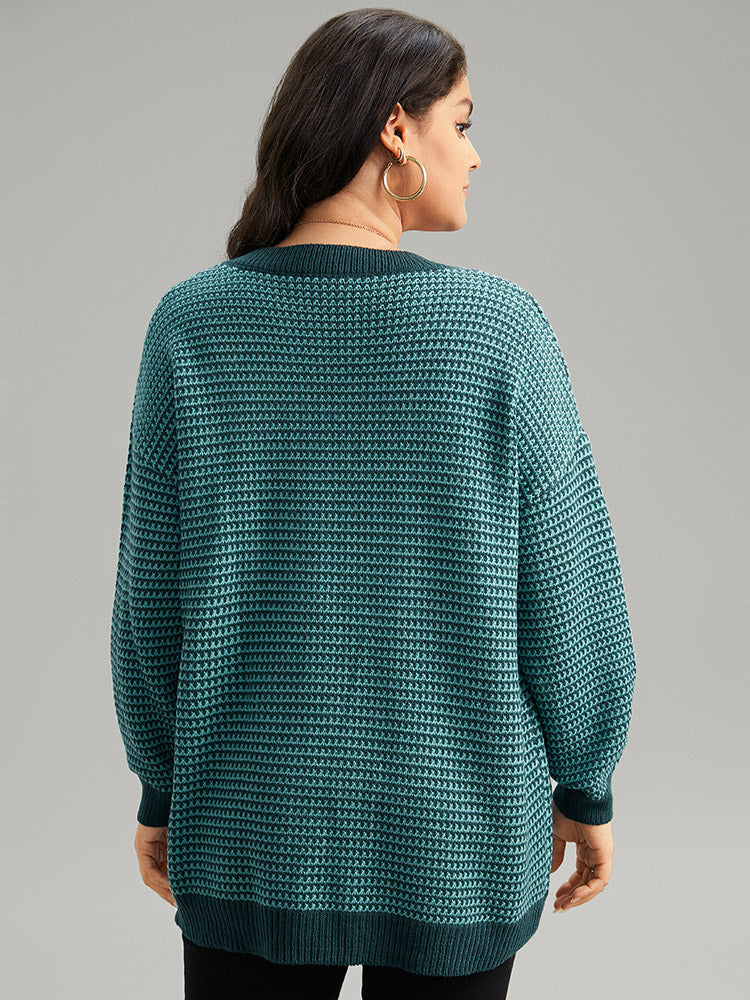 Solid Plisse V Neck Split Side Pullover