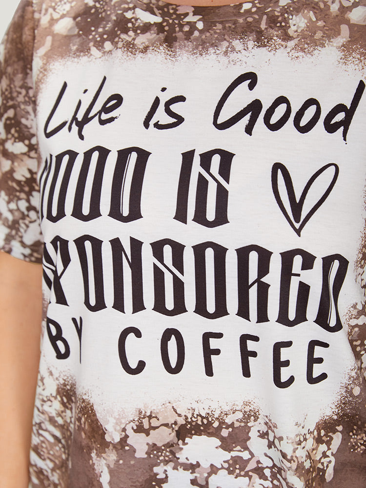 Letter Print Contrast Tie Dye Round Neck T-shirt