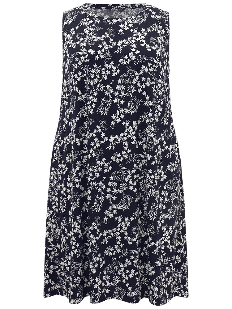 Ditsy Floral Pocket Crew Neck Tank Dress
