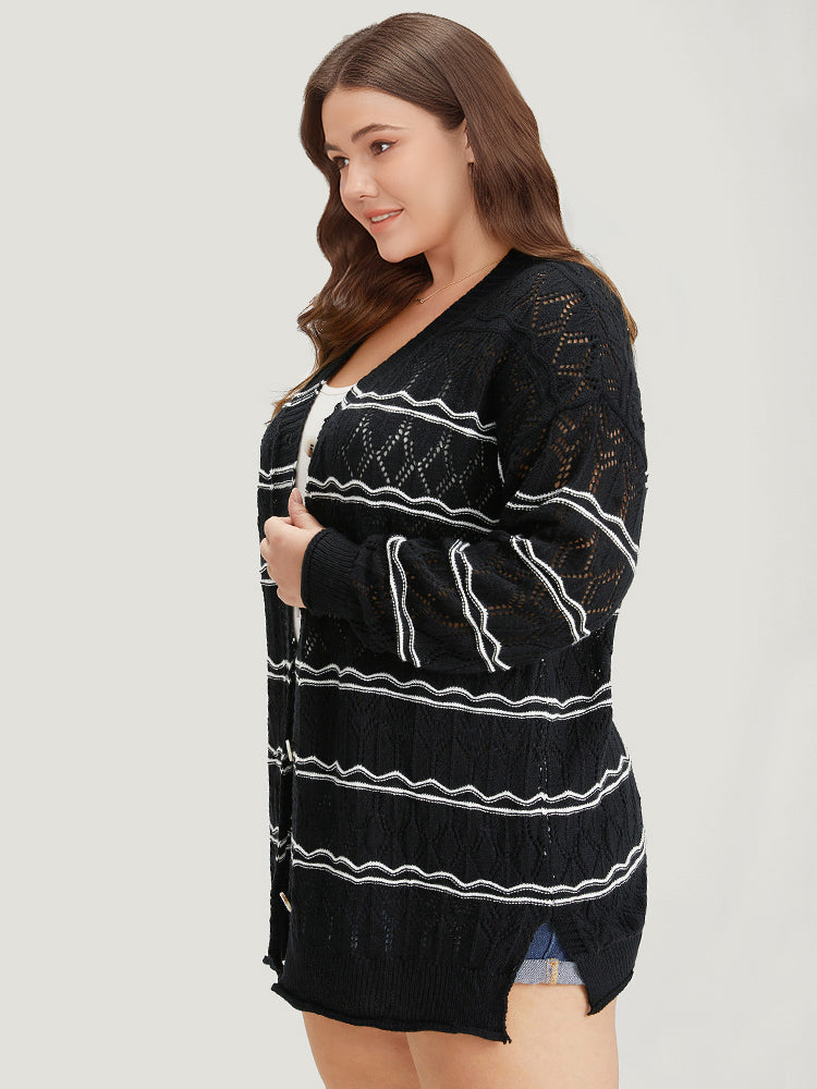 Striped Geometric Button Through Cardigan