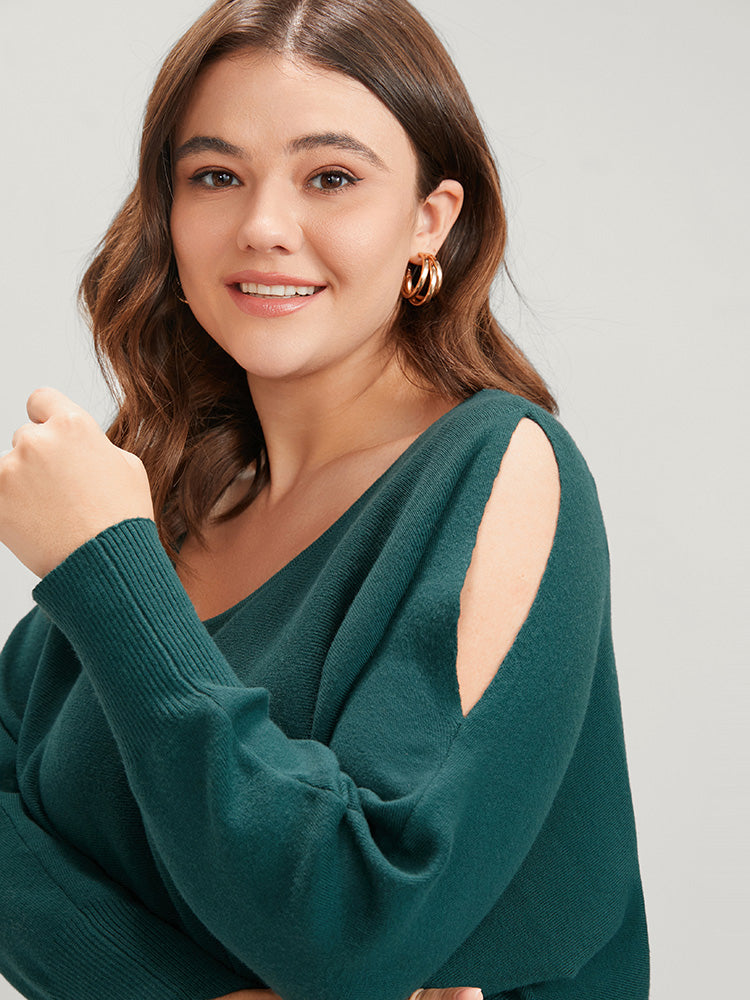 Solid Soft Sexy Yarn Knit Dolman Sleeve Cold Shoulder Knit Top