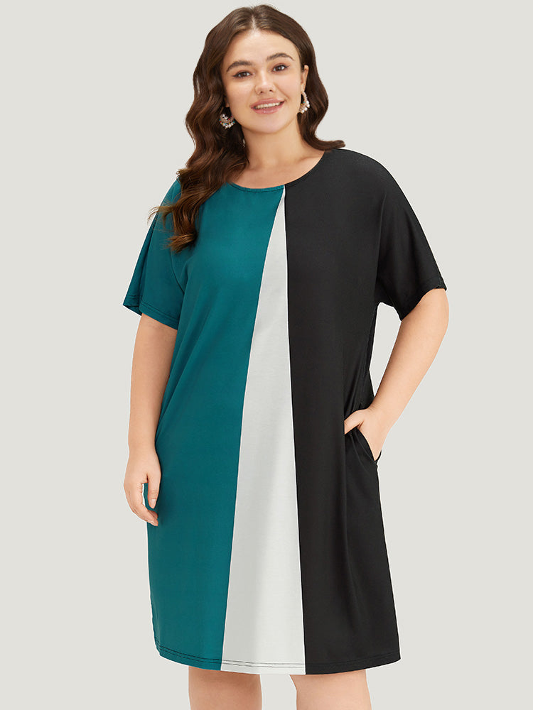 Colorblock Pocket Batwing Sleeve Contrast Patchwork Dress – BloomChic