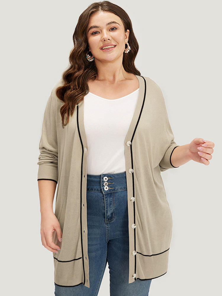 Supersoft Essentials Contrast Trim Button Through Elastic Cuffs Cardigan