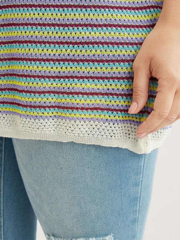 Striped Contrast Round Neck Knit Top