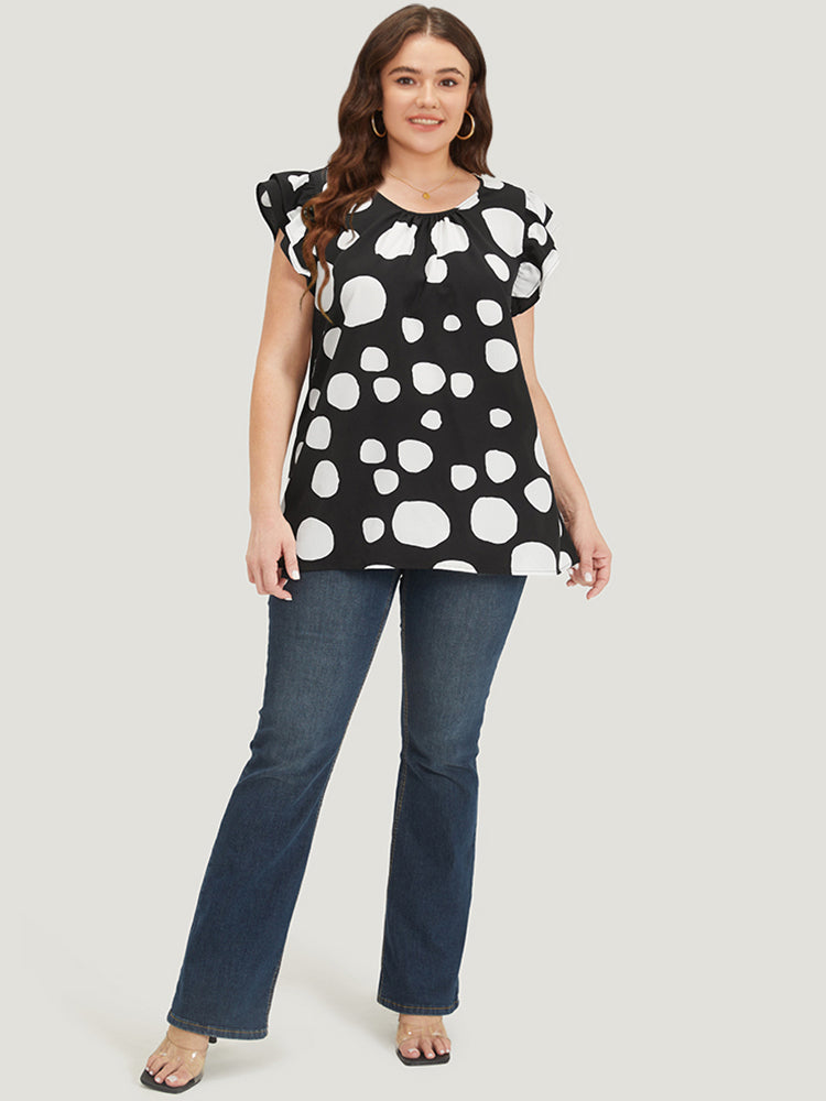 Polka Dot Flutter Cap Sleeve Tiered Blouse