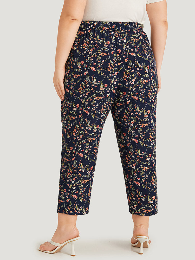 Ditsy Floral Pocket Elastic Waist Ties Patchwork Pants
