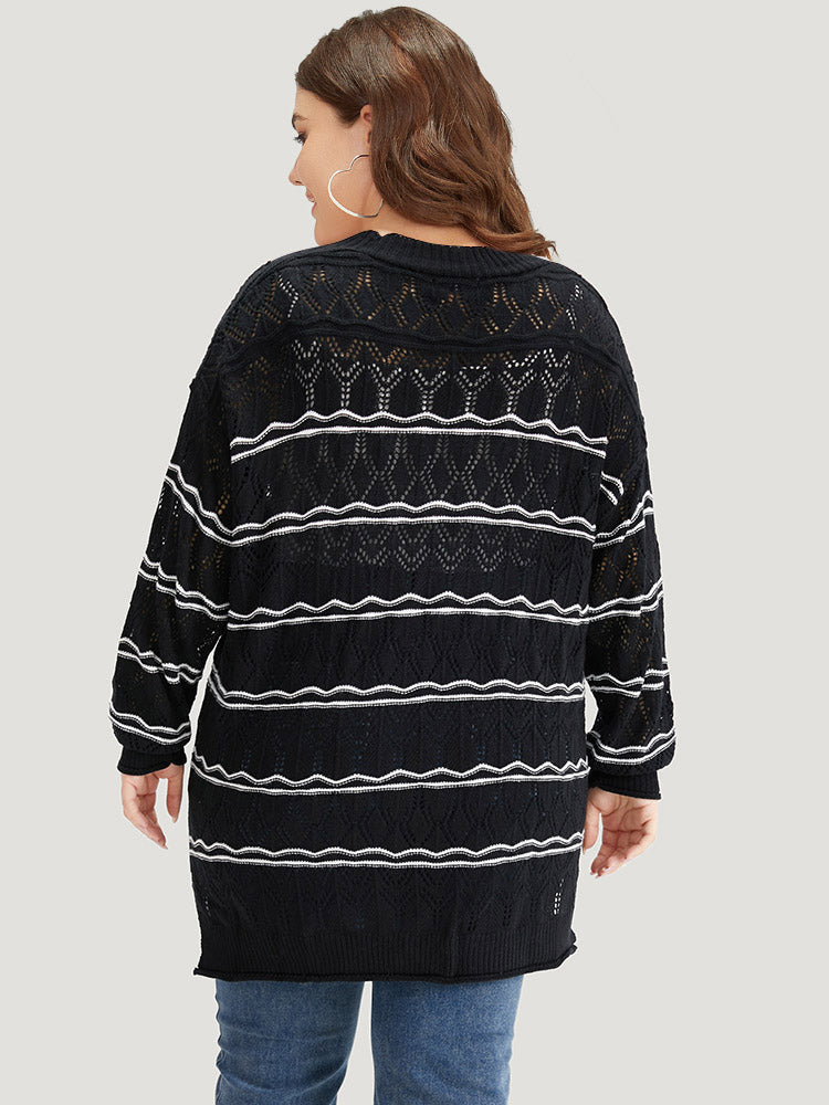 Striped Geometric Button Through Cardigan