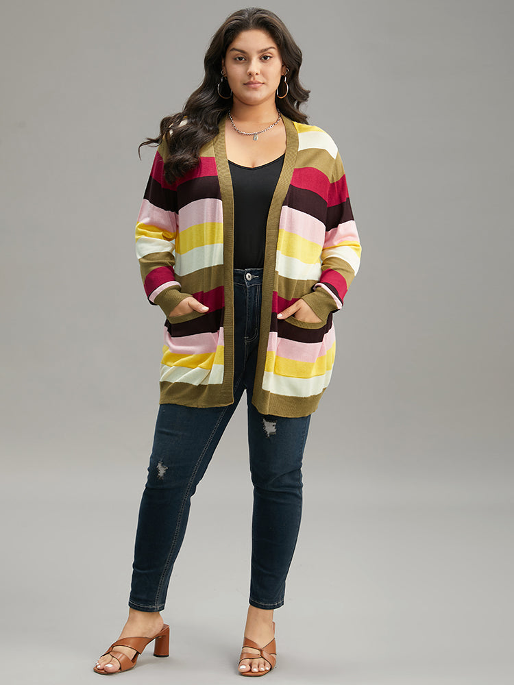 Supersoft Essentials Rainbow Striped Patched Pocket Open Front Cardigan