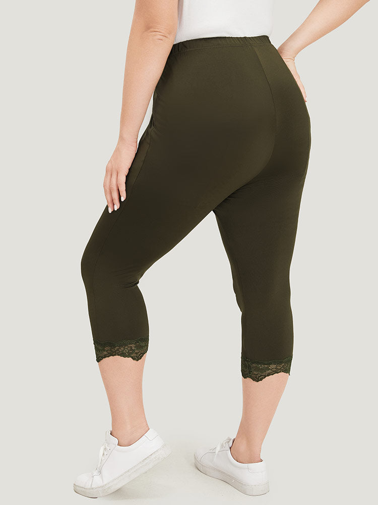 Plain Lace Patchwork High Rise Leggings