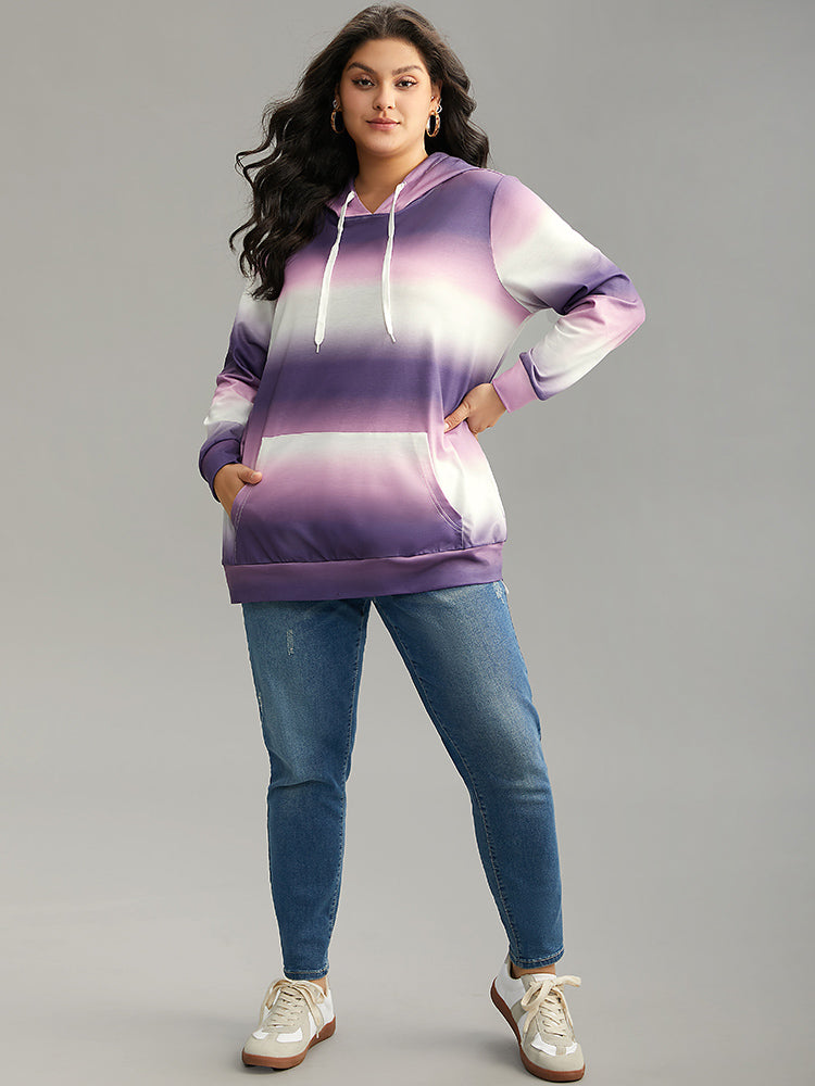 Ombre Striped Kangaroo Pocket Hooded Sweatshirt