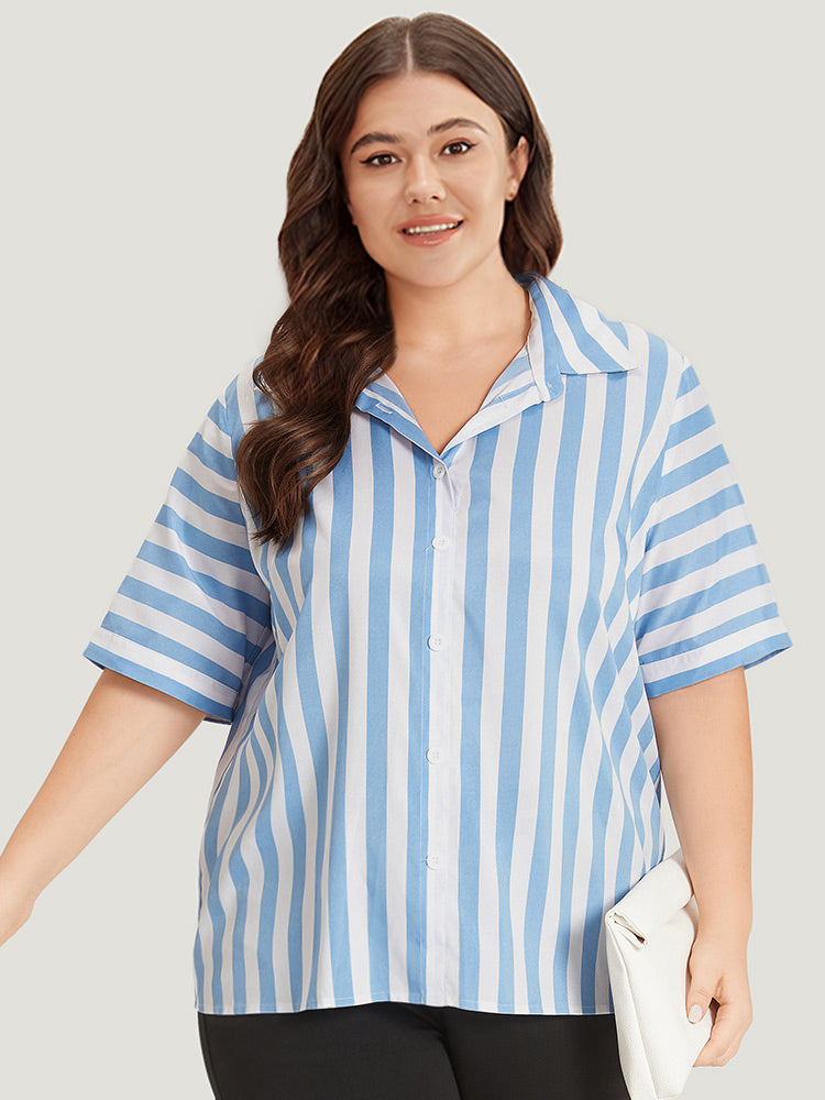 Striped Shirt Collar Button Through Blouse