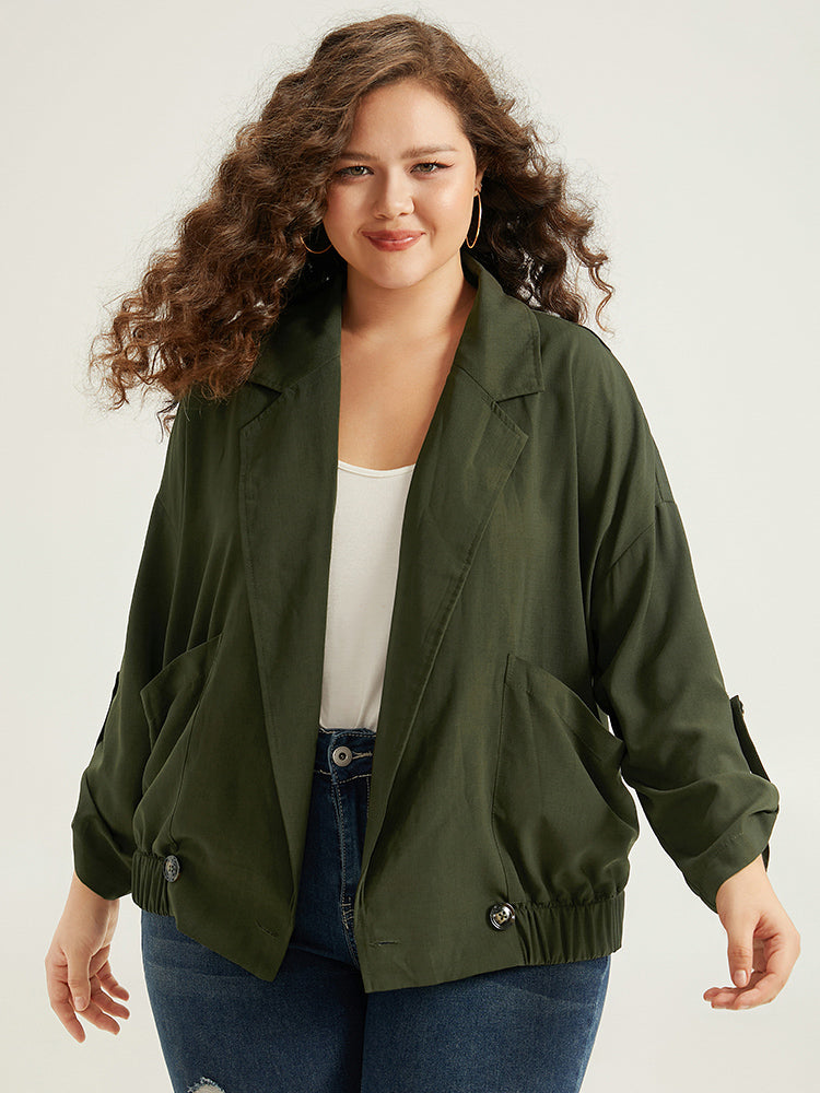 Lapel Collar Solid Gathered Tab Sleeve Jacket