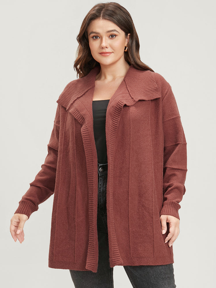 Solid Soft Sexy Yarn Knit Lapel Collar Open Front Cardigan