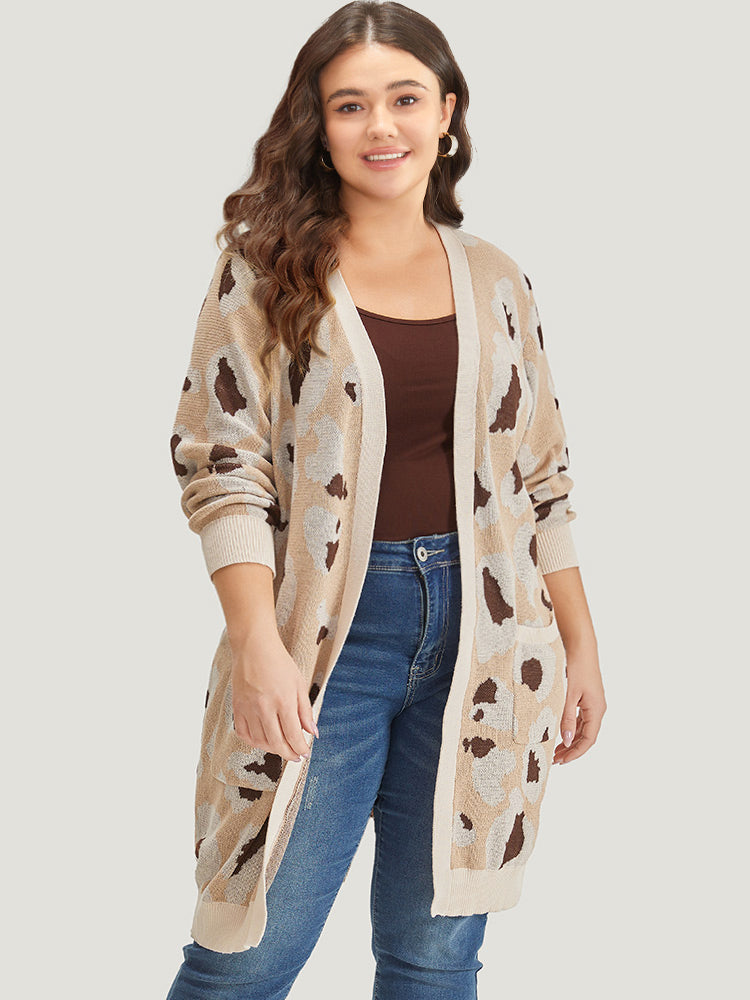 Leopard Print Open Front Patched Pocket Cardigan