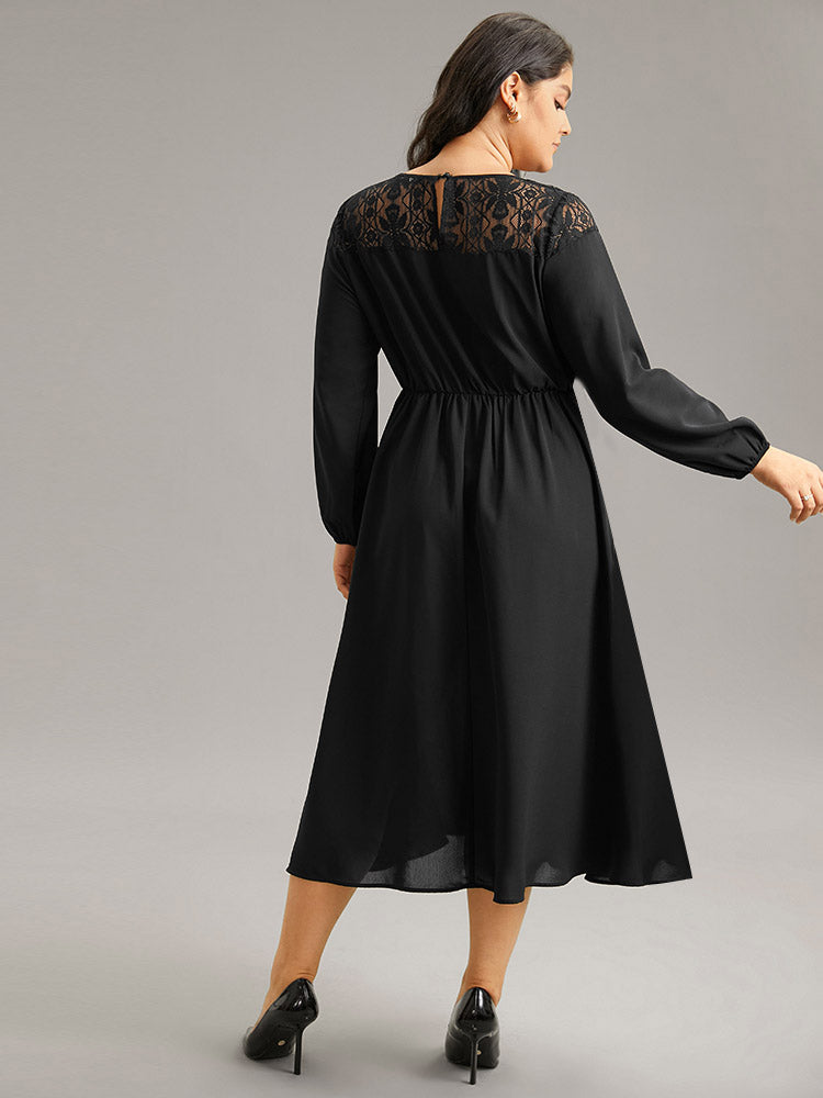 Lace Panel Patchwork Lantern Sleeve Dress