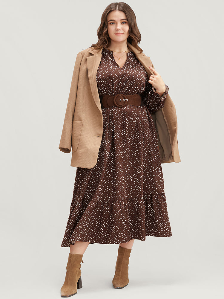 Polka Dot Pocket Lantern Sleeve Flutter Hem Dress