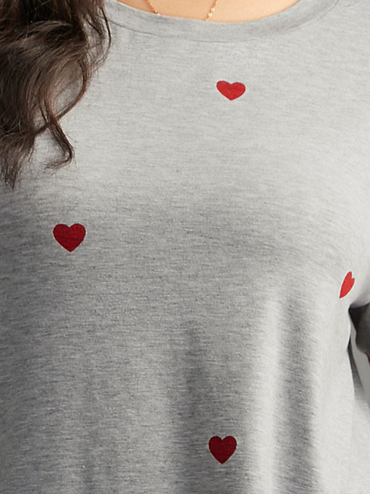 Heart Print Crew Neck T-shirt