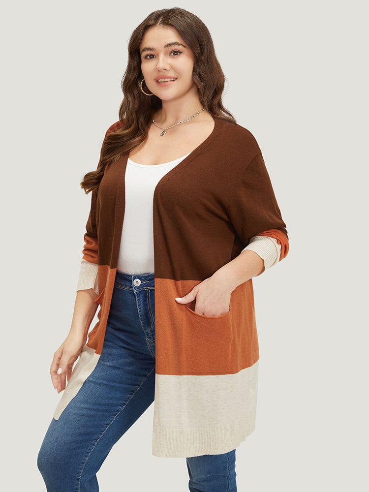 Supersoft Essentials Colorblock Contrast Pocket Open Front Cardigan