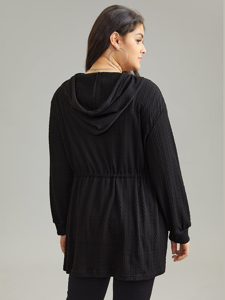 Plain Zipper Elastic Waist Drawstring Coat