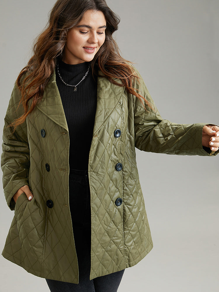 Solid Quilted Double Breasted Belted Coat