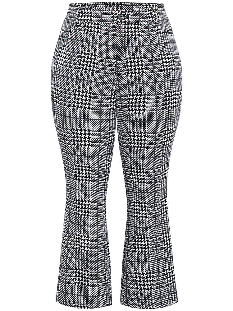 Houndstooth Pocket Flare Leg Zipper Fly Pants