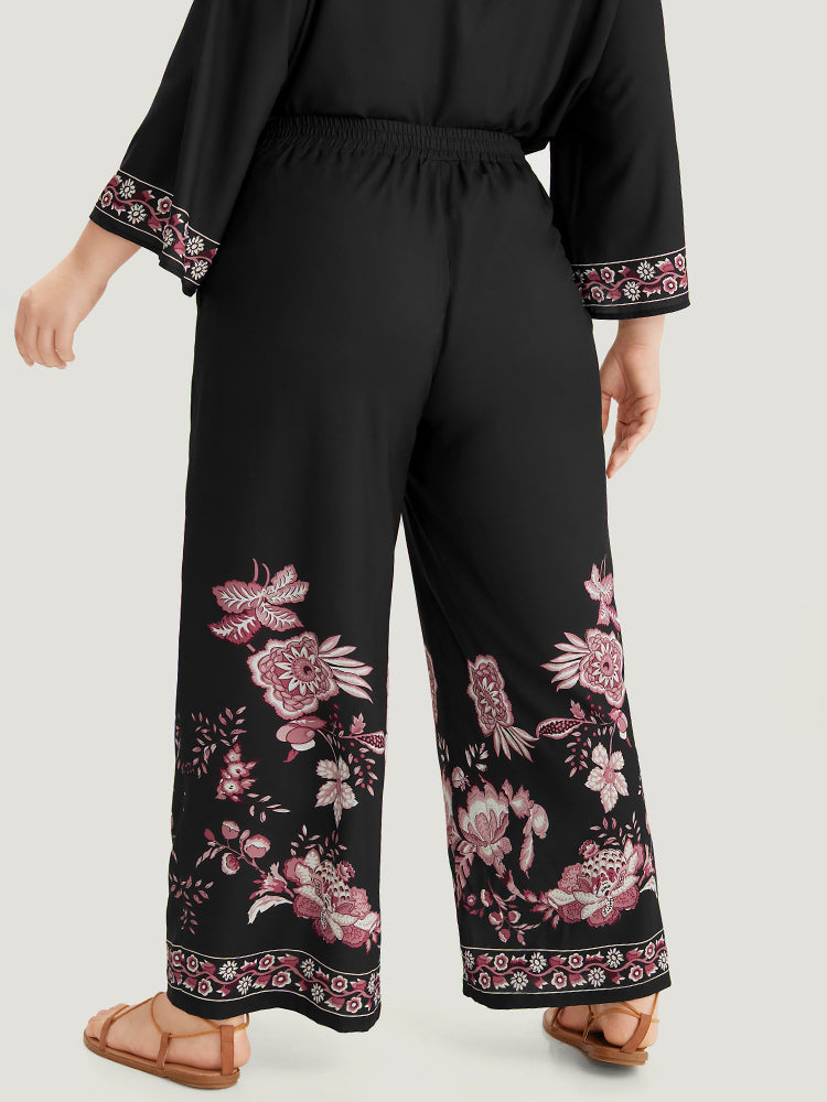 Boho Print Elastic Waist Woven Pants