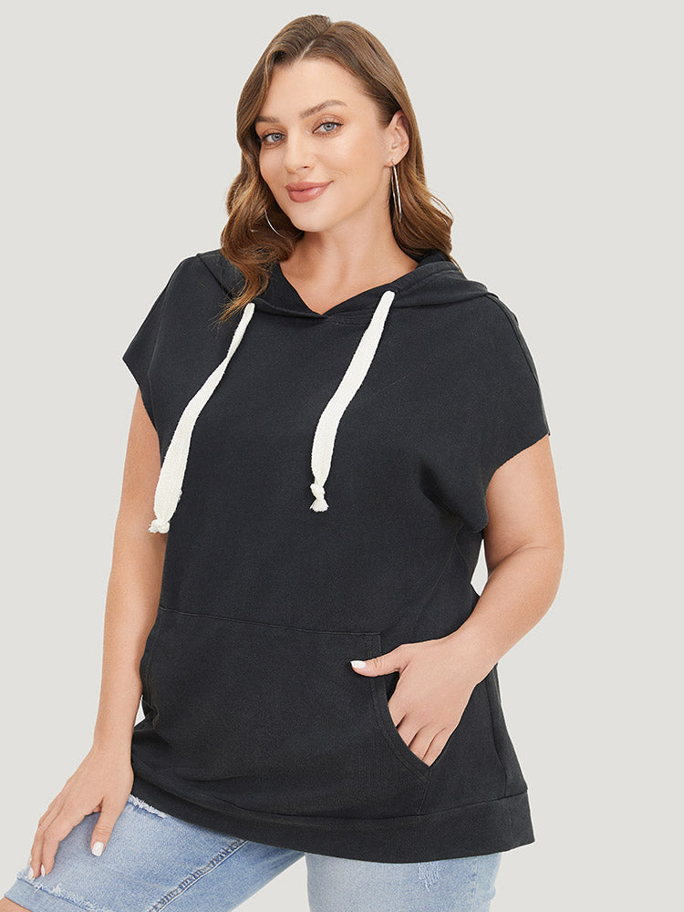 Hooded Ties Pocket Batwing Sleeve T-shirt