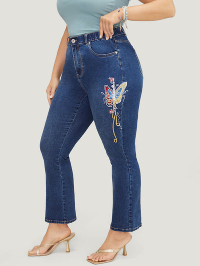 Blue Butterfly Embroidered Jeans