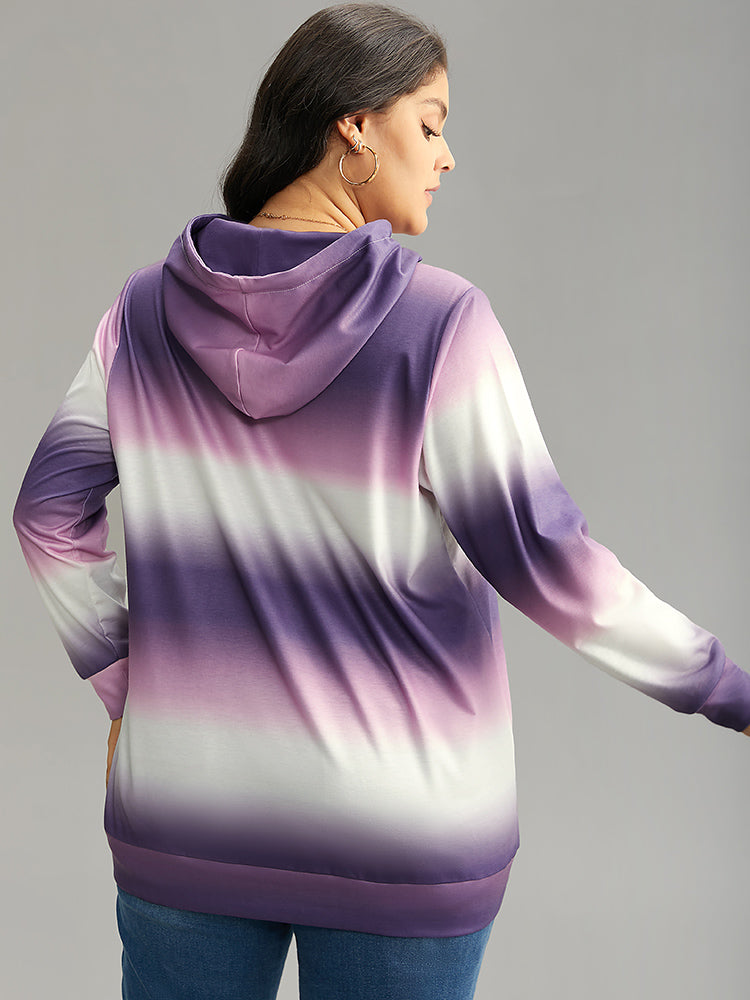 Ombre Striped Kangaroo Pocket Hooded Sweatshirt