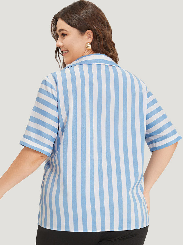 Striped Shirt Collar Button Through Blouse