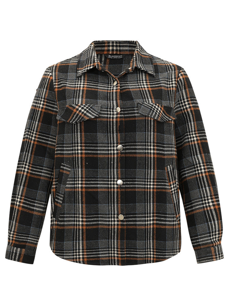 Plaid Button Fly Flap Pocket Shacket