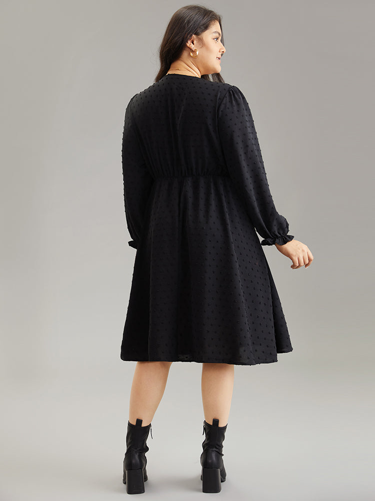 Plain Gathered Texture Shirred Elastic Waist Dress