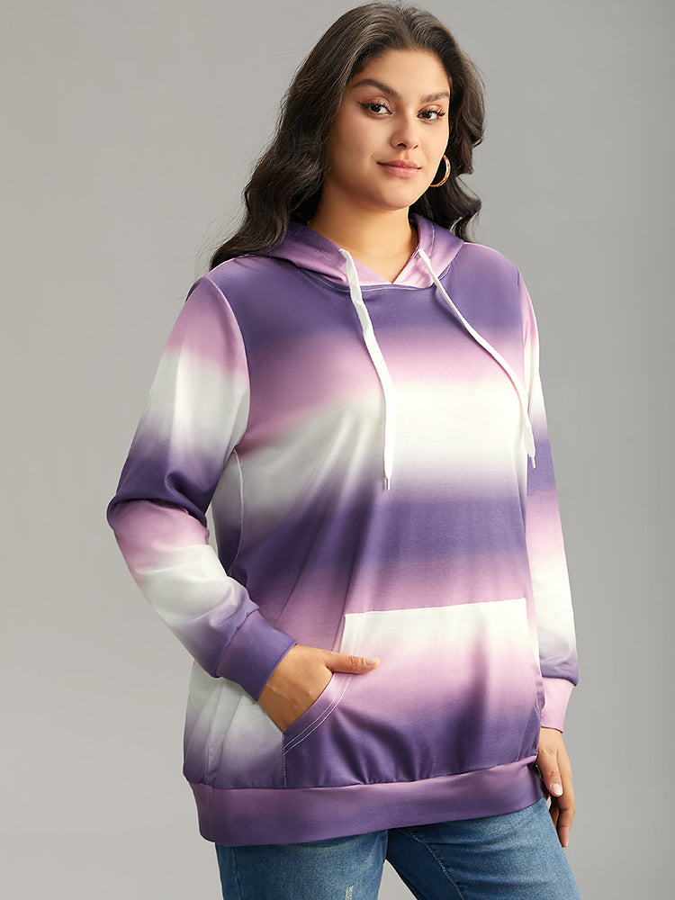 Ombre Striped Kangaroo Pocket Hooded Sweatshirt