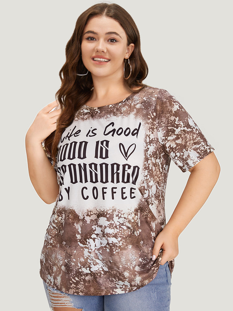 Letter Print Contrast Tie Dye Round Neck T-shirt