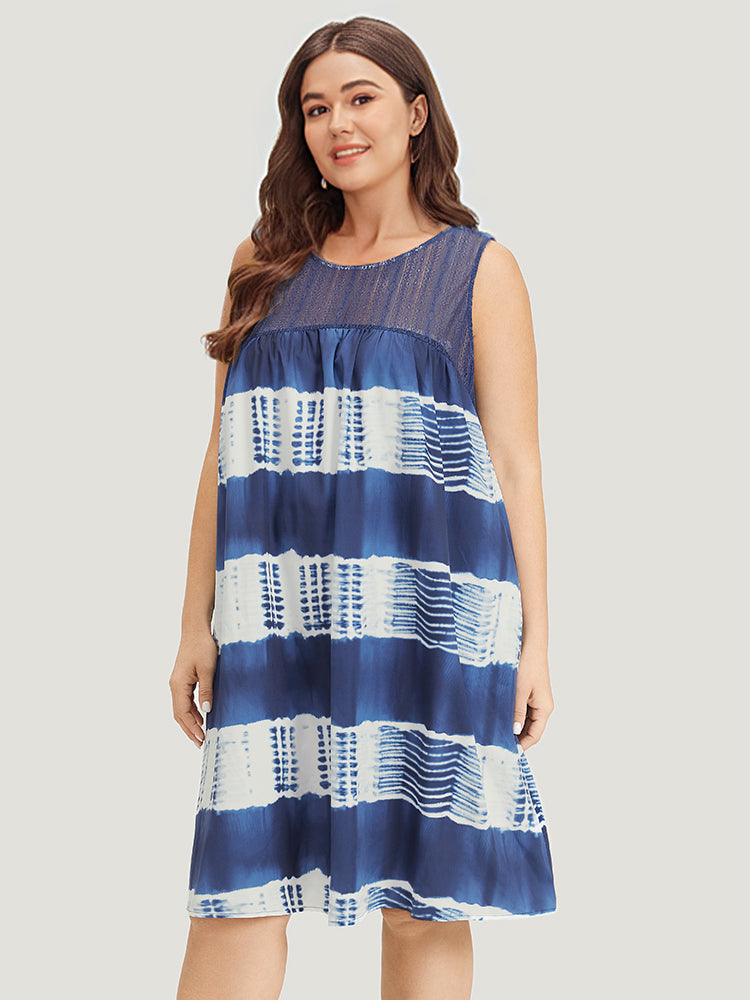 Tie Dye Mesh Patchwork Ruffle Hem Tank Dress