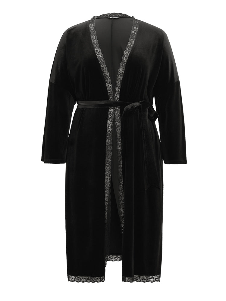 Guipure Lace Belted Open Front Robe – BloomChic