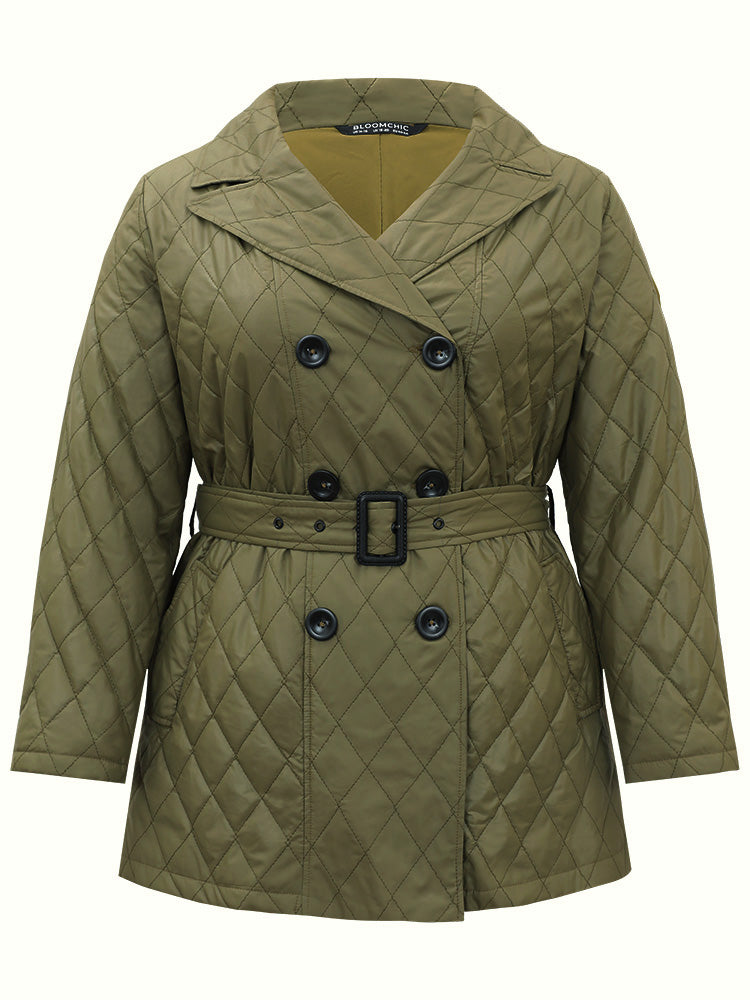 Solid Quilted Double Breasted Belted Coat