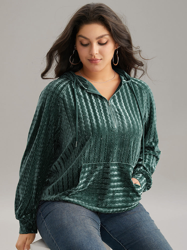 Textured Sequin Velvet Half Zip Pocket Sweatshirt – BloomChic