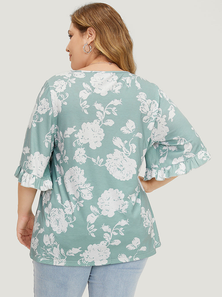 Floral Print Gathered Flutter Sleeve T-shirt – BloomChic