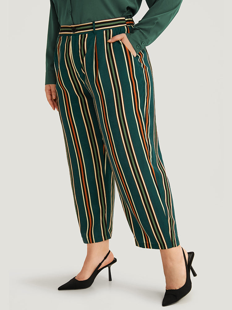 Striped Pocket Elastic Waist Woven Pants