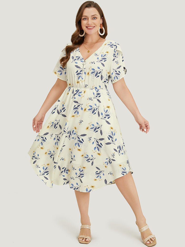 Floral Arc Hem Pocket Split Petal Sleeve Zip Up Dress – BloomChic