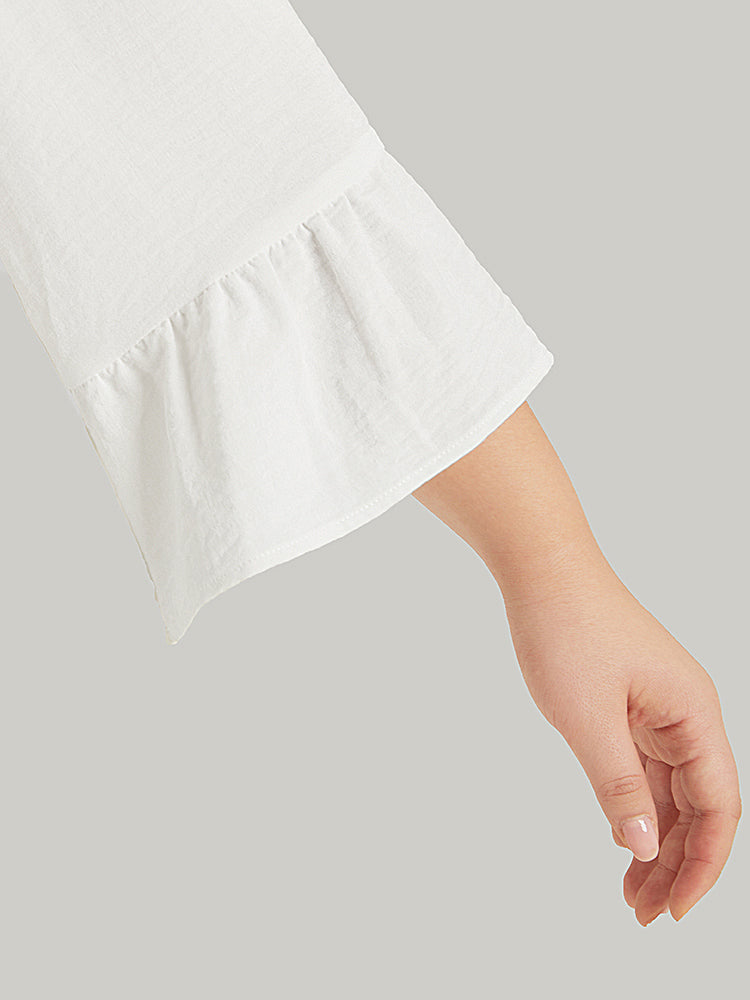 Solid Pocket Ties Tassels Bell Sleeve Dress
