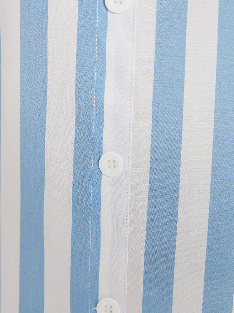 Striped Shirt Collar Button Through Blouse