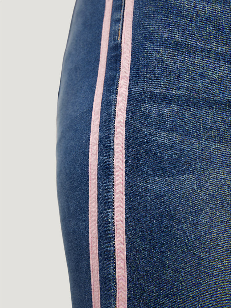Very Stretchy Medium Wash Contrast Striped Jeans