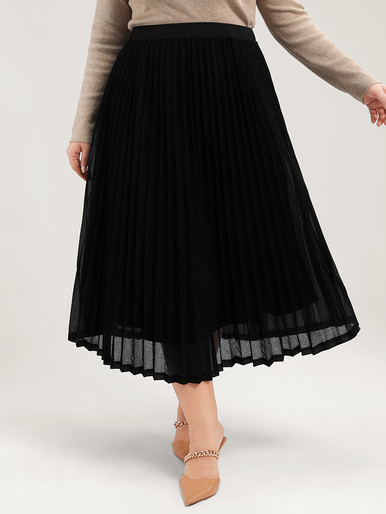 Solid Pleated Mesh Elastic Waist Skirt BloomChic
