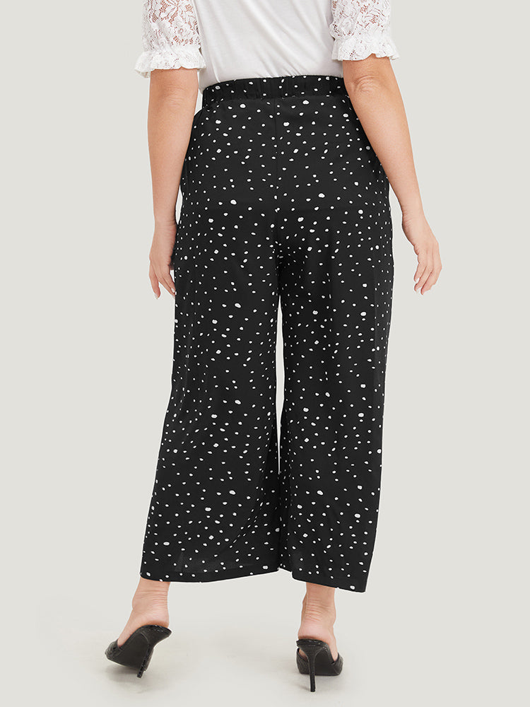 Polka Dot Drawstring Pocket Split Hem Pants
