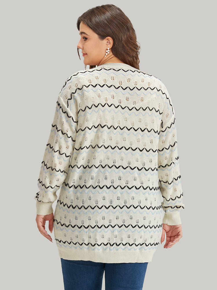 UltraCool Wave Striped Eyelet Button Through Cardigan